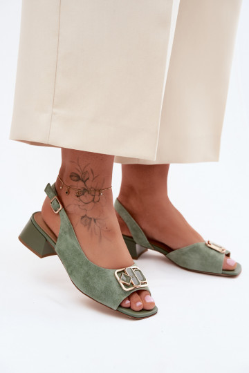 Sandalias elegantes con tacón de ante sintético verde 2