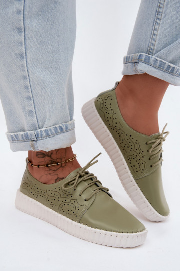 con elementos calados zapatos Femenino con cordones color verde Pearla