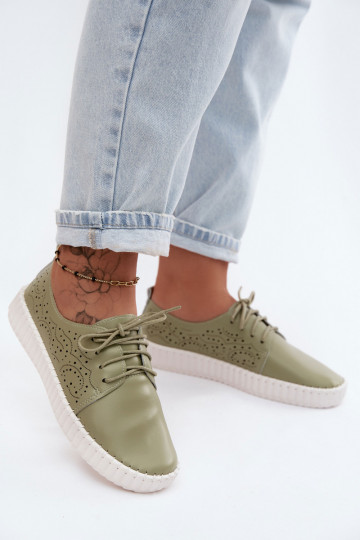 Zapatos con elementos de encaje en verde Pearla 2