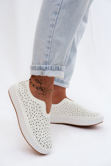 Zapatos slip-on con elementos de encaje y plataforma en blanco Glamma