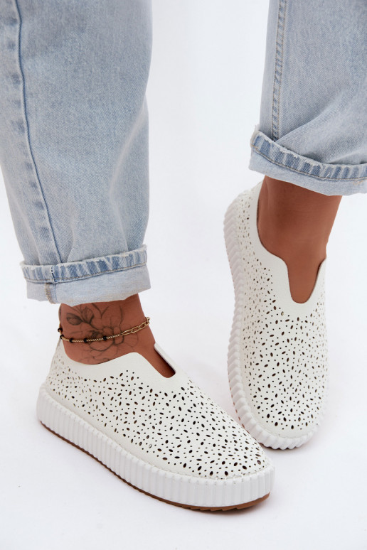 Zapatos slip-on con elementos de encaje y plataforma en blanco Glamma