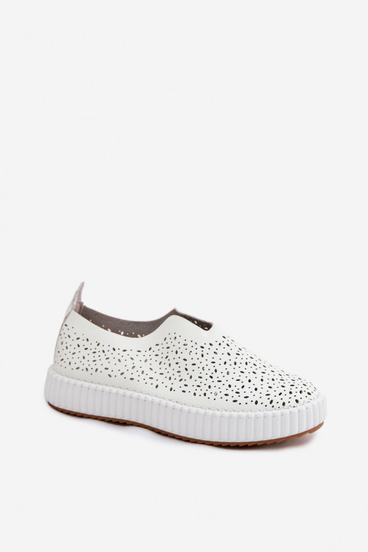 Zapatos slip-on con elementos de encaje y plataforma en blanco Glamma