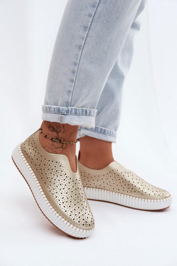 Zapatos slip-on con elementos de encaje y plataforma en dorado Glamma 2