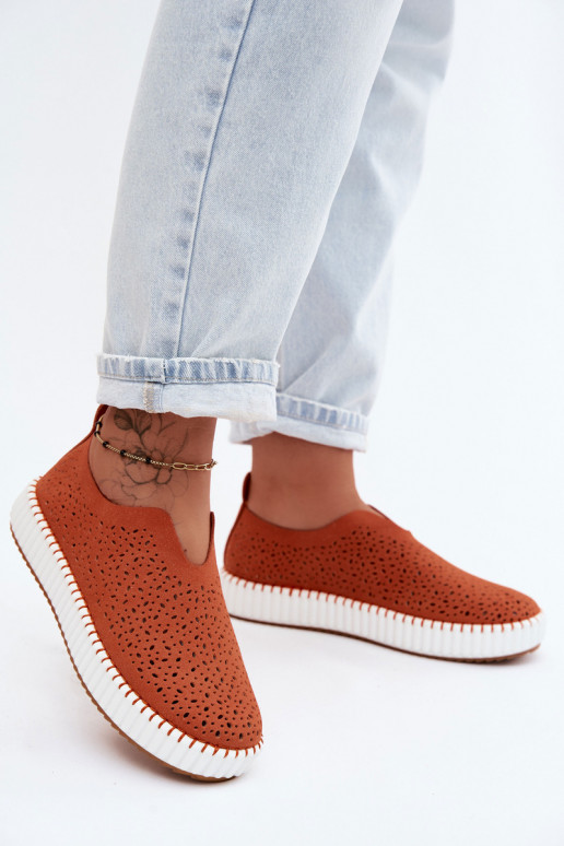 Zapatos slip-on con elementos de encaje y plataforma en naranja Glamma