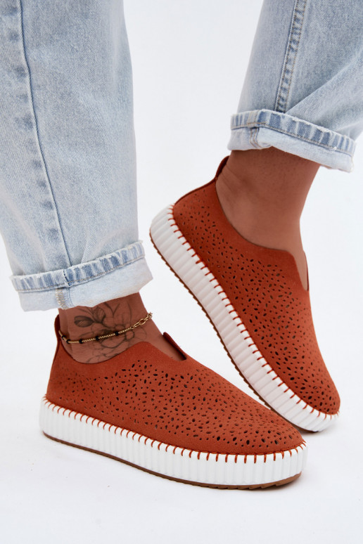 Zapatos slip-on con elementos de encaje y plataforma en naranja Glamma