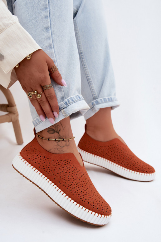 Zapatos slip-on con elementos de encaje y plataforma en naranja Glamma