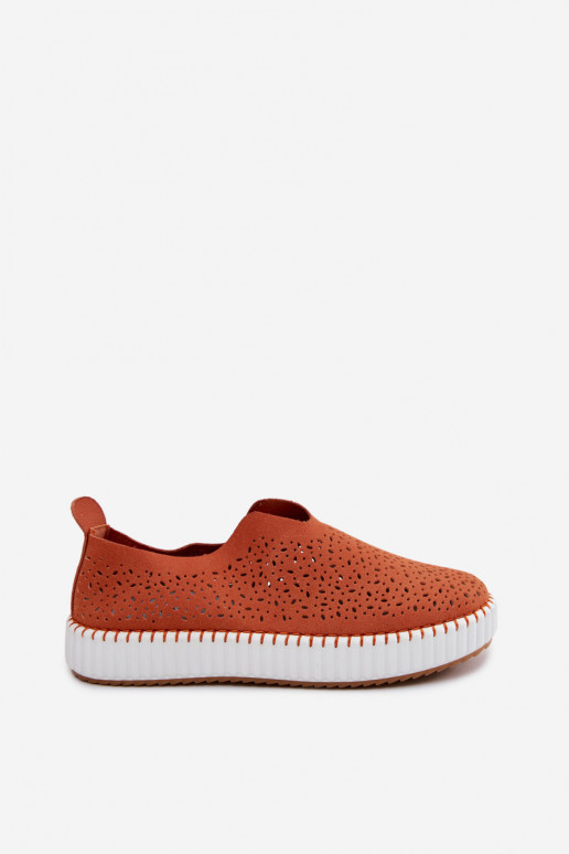 Zapatos slip-on con elementos de encaje y plataforma en naranja Glamma