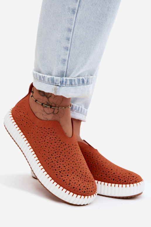 Zapatos slip-on con elementos de encaje y plataforma en naranja Glamma