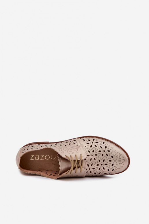 Zapatos de cuero con elementos de encaje y tacones anchos en dorado