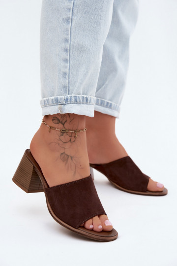 Piel Zapatillas de ante para mujer. con tacones Zazoo 40519 CzekoladoAe