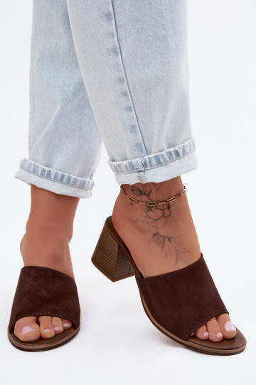 Piel Zapatillas de ante para mujer. con tacones Zazoo 40519 CzekoladoAe 2