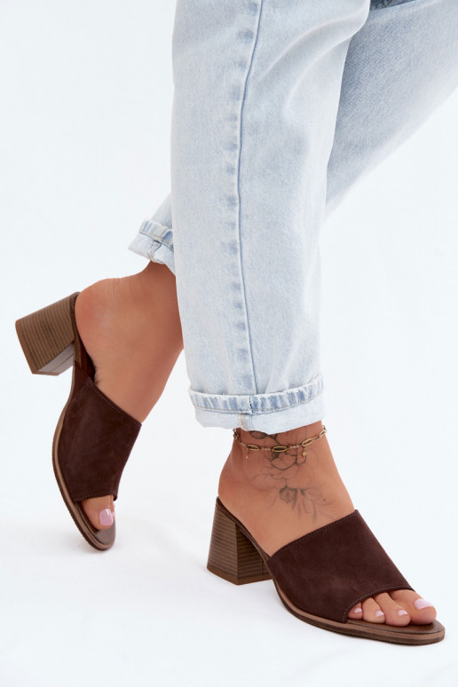 Piel Zapatillas de ante para mujer. con tacones Zazoo 40519 CzekoladoAe