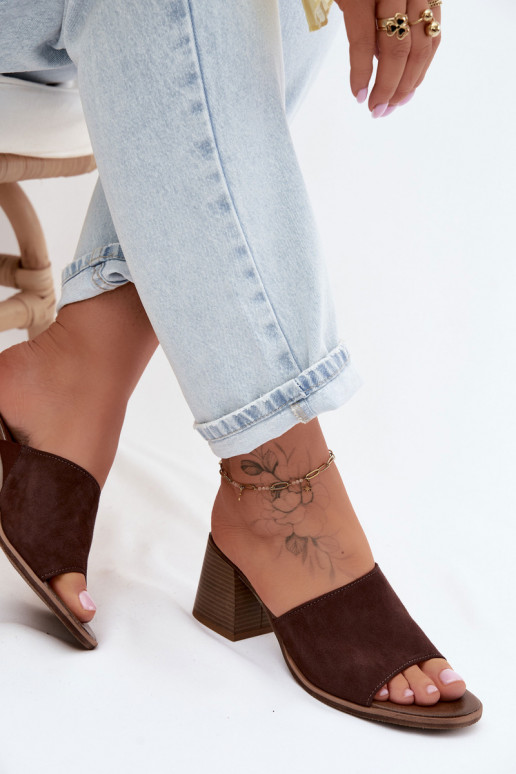 Piel Zapatillas de ante para mujer. con tacones Zazoo 40519 CzekoladoAe