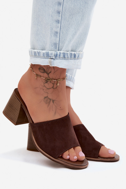 Piel Zapatillas de ante para mujer. con tacones Zazoo 40519 CzekoladoAe