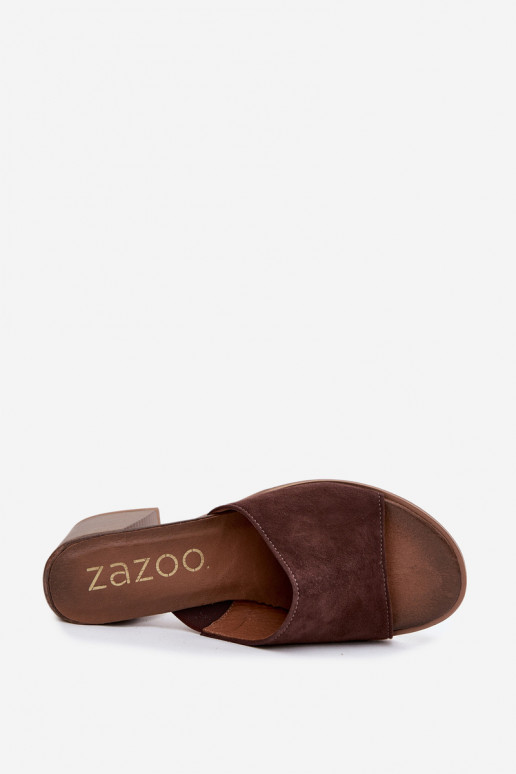 Piel Zapatillas de ante para mujer. con tacones Zazoo 40519 CzekoladoAe