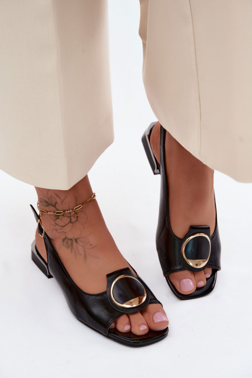 Sandalias de mujer con tacones anchos con adornos de color negro Glima