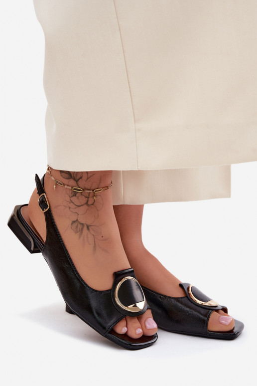 Sandalias de mujer con tacones anchos con adornos de color negro Glima