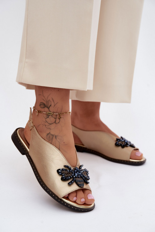 con brillo Sandalias de mujer con adornos isósceles color dorado Russona