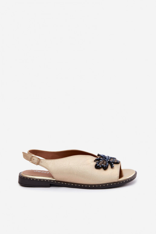 Sandalias brillantes con adornos en dorado plano Russona