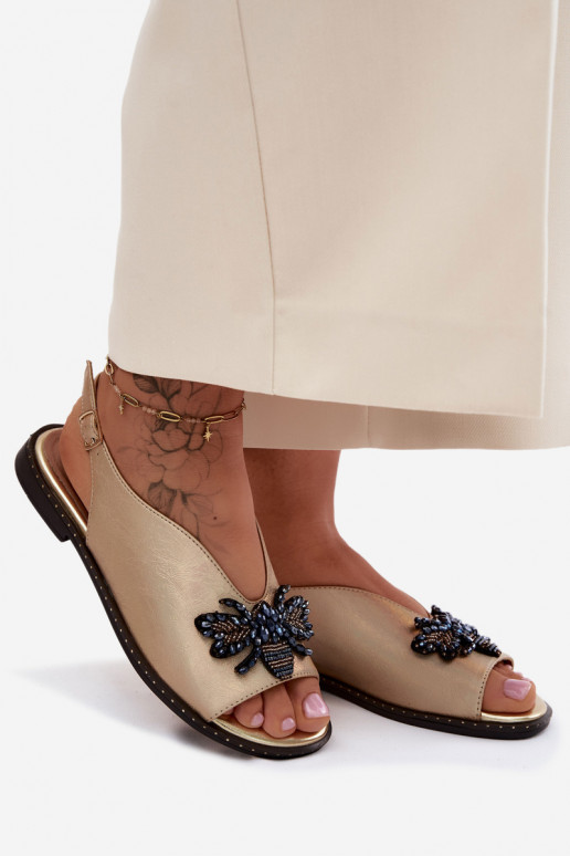 con brillo Sandalias de mujer con adornos isósceles color dorado Russona