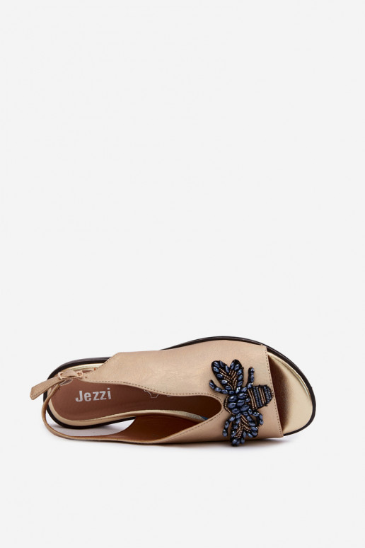 con brillo Sandalias de mujer con adornos isósceles color dorado Russona