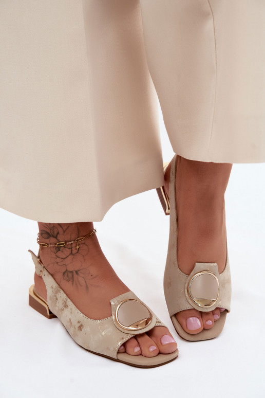 Sandalias de mujer con tacones anchos con adornos color dorado Glima