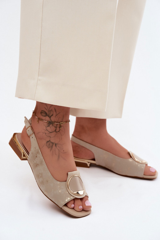 Sandalias de mujer con tacones anchos con adornos color dorado Glima