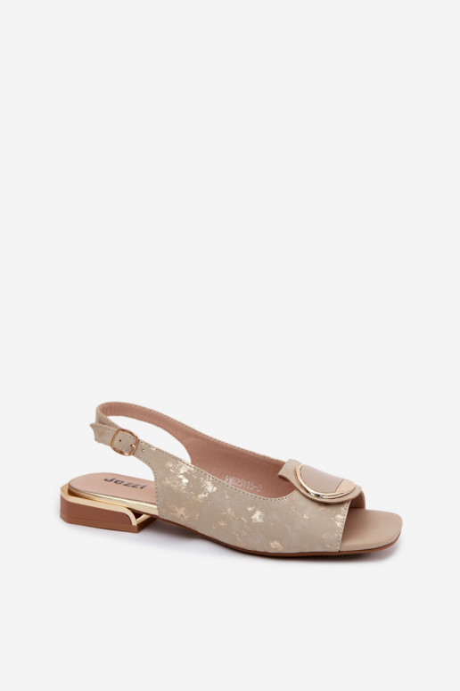 Sandalias de mujer con tacones anchos con adornos color dorado Glima