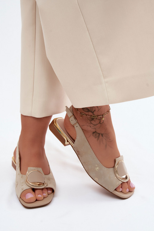 Sandalias de mujer con tacones anchos con adornos color dorado Glima