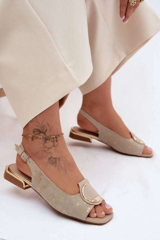 Sandalias de mujer con tacones anchos con adornos color dorado Glima