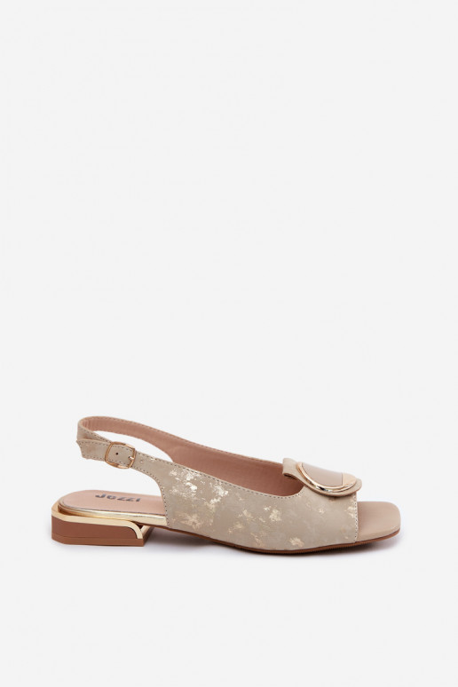 Sandalias de mujer con tacones anchos con adornos color dorado Glima