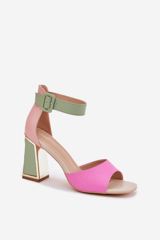 Sandalias de tacón alto para mujer de estilo elegante en rosa y verde Rosazara