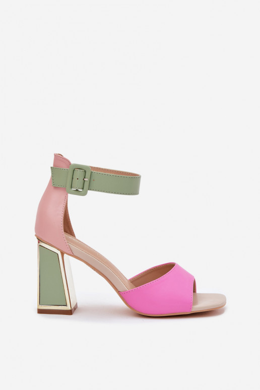 Sandalias de tacón alto para mujer de estilo elegante en rosa y verde Rosazara