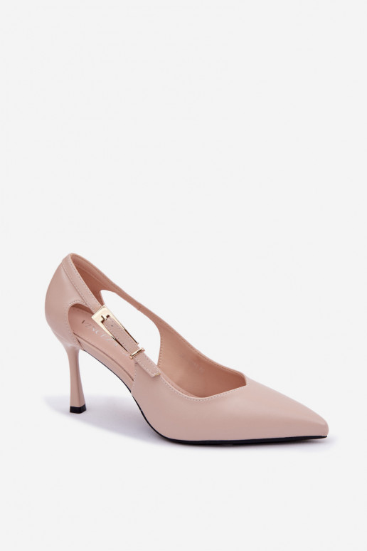 Zapatos de tacón con cortes y hebillas Vinceza 62288 color arena