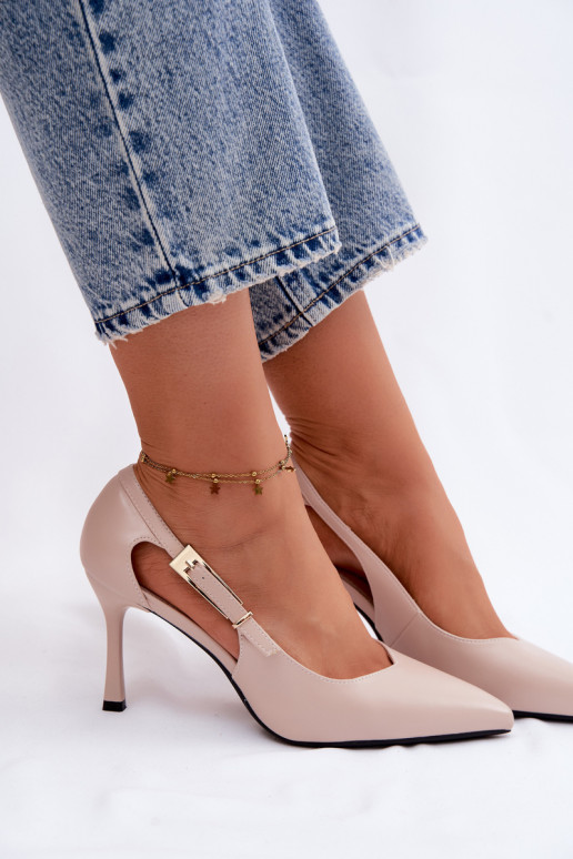 Zapatos de tacón con cortes y hebillas Vinceza 62288 color arena