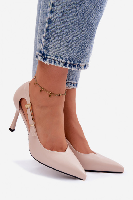 Zapatos de tacón con cortes y hebillas Vinceza 62288 color arena