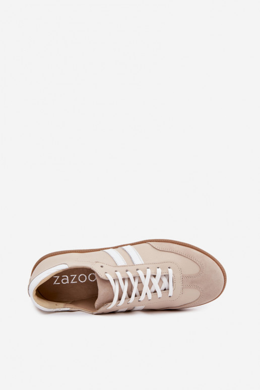 Zapatillas bajas de cuero para mujer Zazoo N1068 en color arena