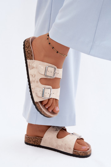 Femenino Zapatillas En Korek con hebillas beige-color dorado Vivio