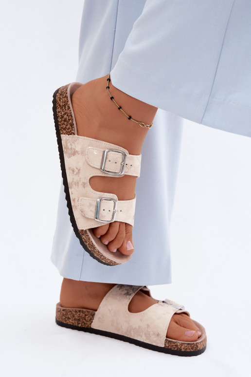 Femenino Zapatillas En Korek con hebillas beige-color dorado Vivio