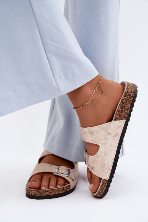 Femenino Zapatillas En Korek con hebillas beige-color dorado Vivio