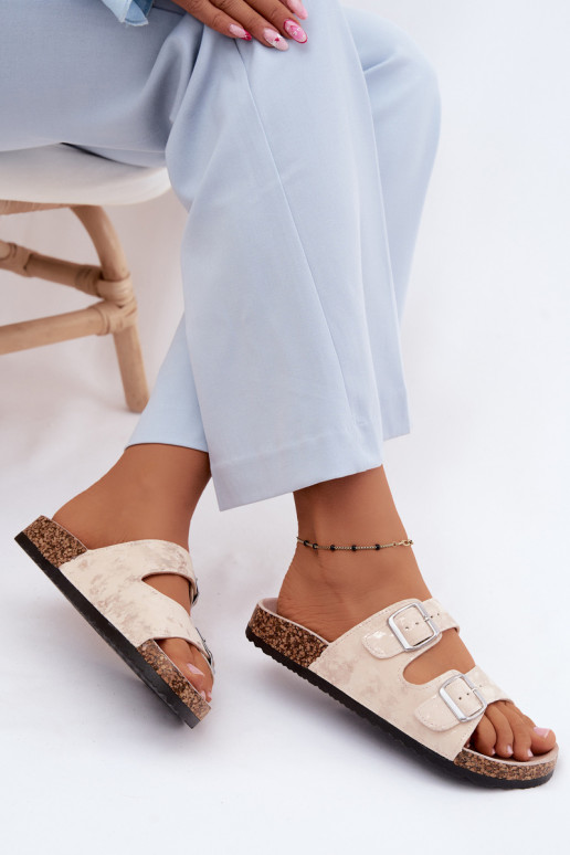 Femenino Zapatillas En Korek con hebillas beige-color dorado Vivio