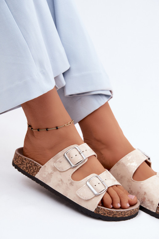 Femenino Zapatillas En Korek con hebillas beige-color dorado Vivio