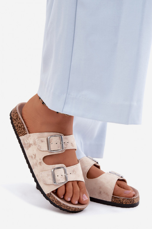 Femenino Zapatillas En Korek con hebillas beige-color dorado Vivio