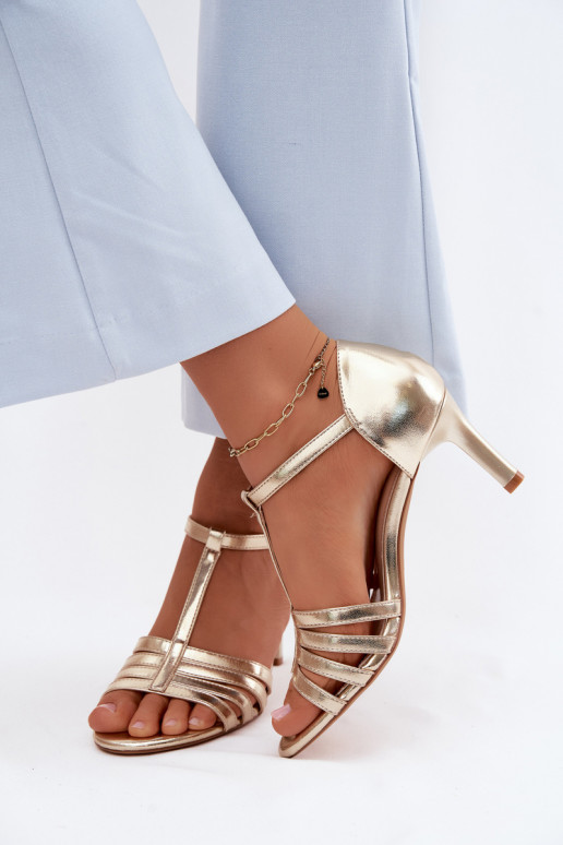 Sandalias de mujer con rayas Activado Smukłym Obcasie Sergio Leone SK132 color dorado