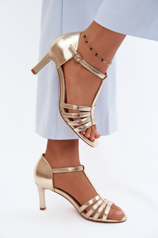 Sandalias de mujer con rayas Activado Smukłym Obcasie Sergio Leone SK132 color dorado