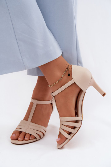 Sandalias de mujer con rayas Activado Smukłym Obcasie Sergio Leone SK132 beige 2