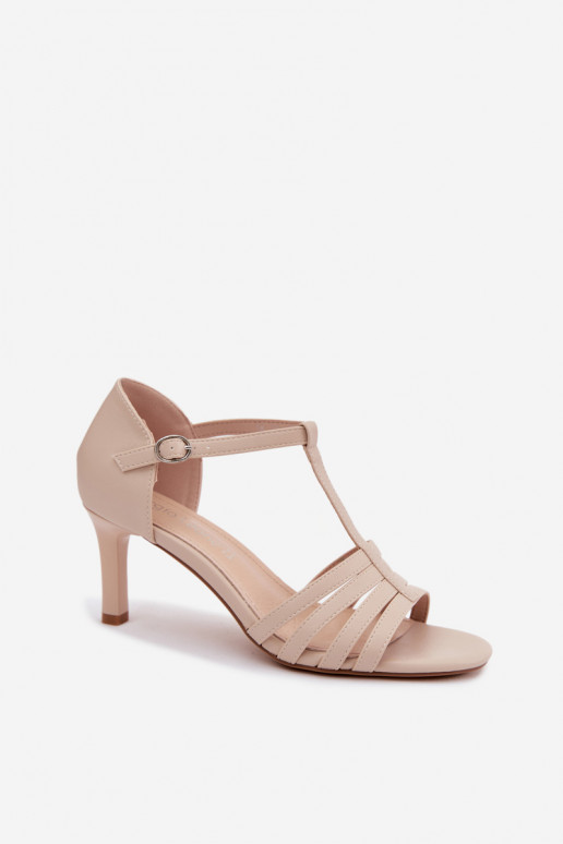 Sandalias de mujer con rayas Activado Smukłym Obcasie Sergio Leone SK132 beige