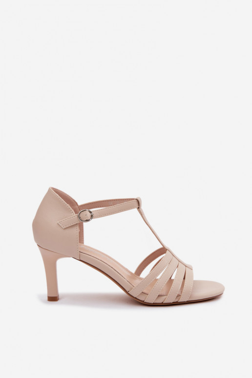 Sandalias de mujer con rayas Activado Smukłym Obcasie Sergio Leone SK132 beige