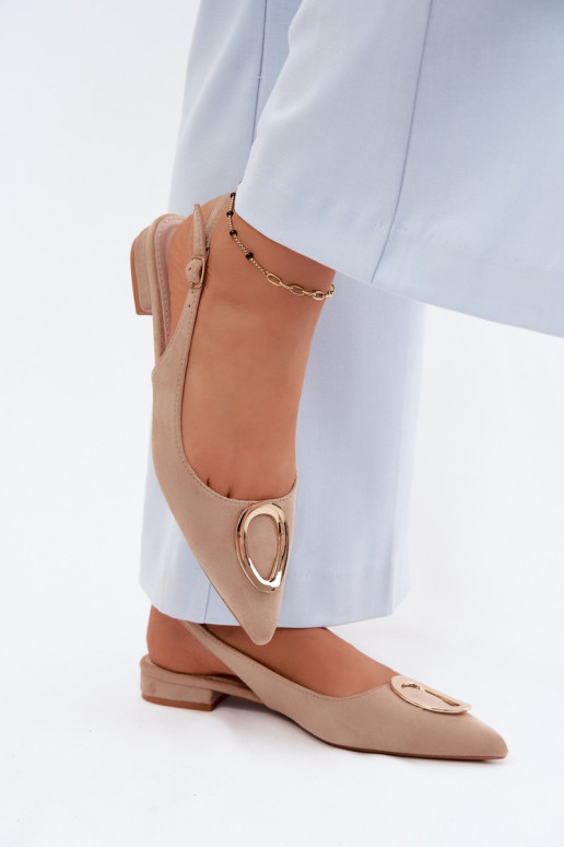 Sandalias de mujer con tacones anchos con adornos beige Sparkle