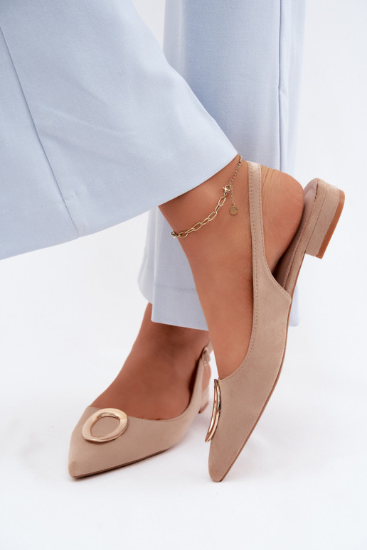 Sandalias de mujer con tacones anchos con adornos beige Sparkle